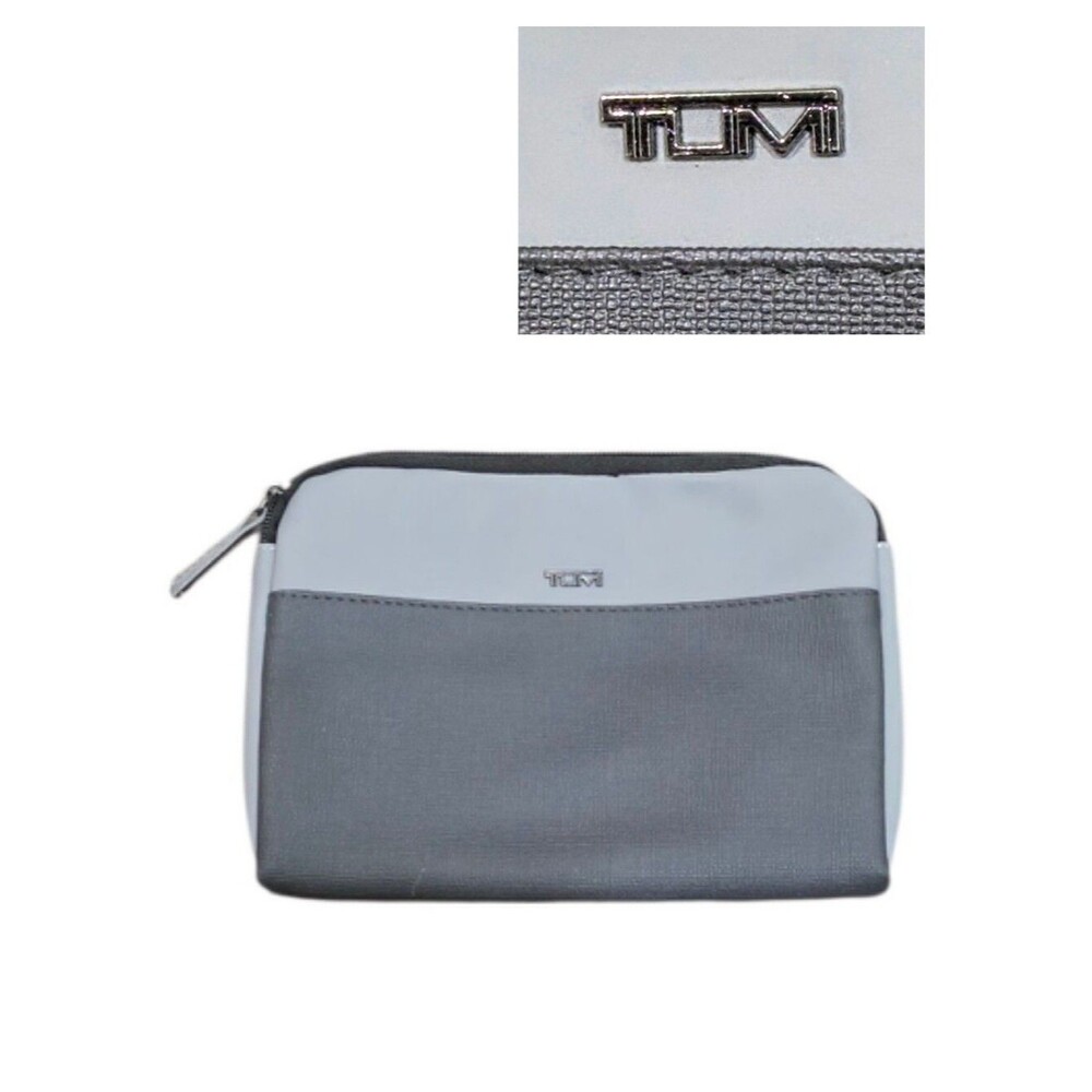 Tumi For Delta Travel Zip Pouch Case Gray Charcoal Toiletry Organizer Cosmetic
